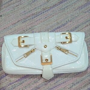 Elegant White Clutch with Gold Accents